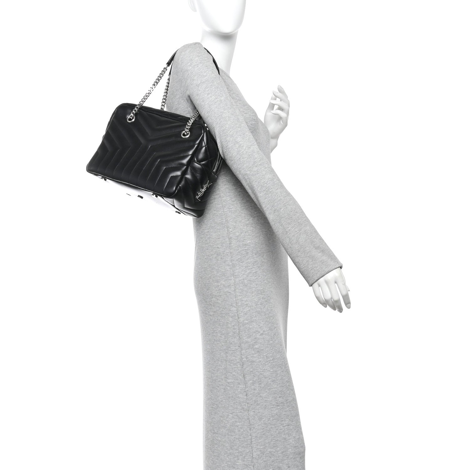 Saint Laurent Calfskin Y Quilted Monogram Medium Loulou Bowling Bag Black 2 of 10