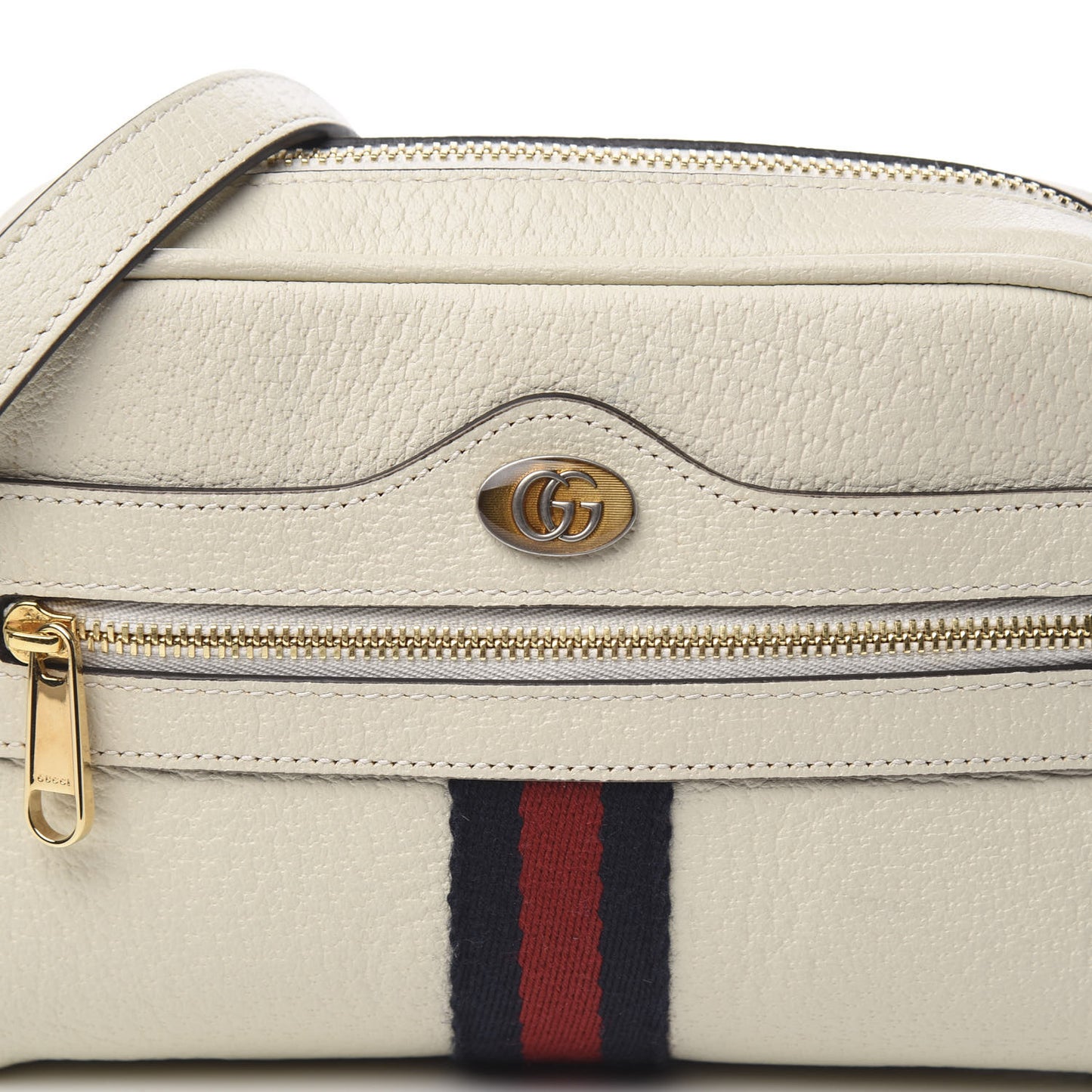 Textured Dollar Calfskin Web Mini Ophidia Shoulder Bag Mystic White