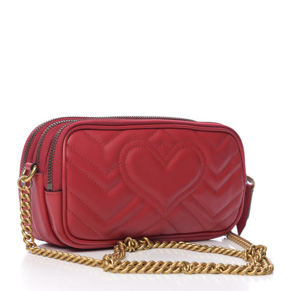 Gucci Calfskin Matelasse Mini GG Marmont Chain Crossbody Bag Hibiscus Red 2 of 8