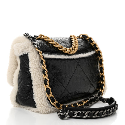 Chanel Crumpled Calfskin Shearling Sheepskin Quilted Medium Chanel 19 Flap Black 3 of 10