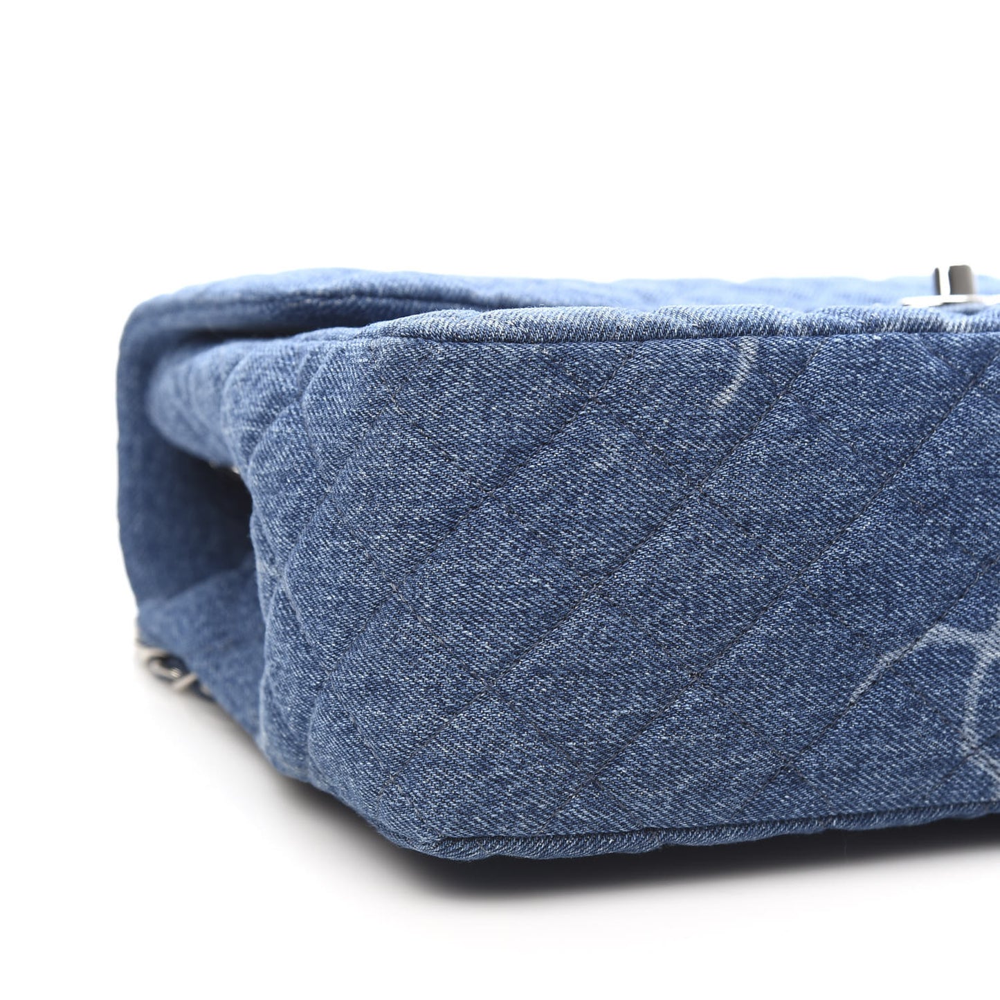 Denim Quilted CC Print Jumbo Single Flap Blue