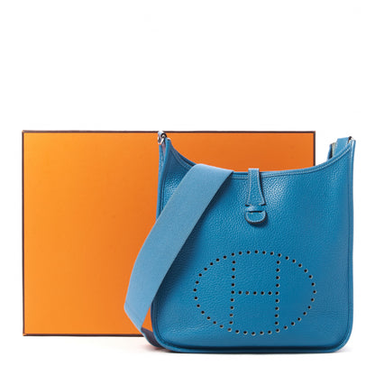 Hermes Taurillon Clemence Evelyne III PM Blue Jean 10 of 10
