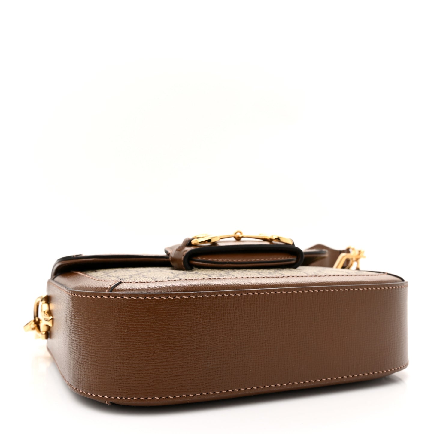 GG Supreme Monogram Web Mini Horsebit 1955 Shoulder Bag Beige Brown Sugar