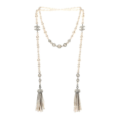 Chanel Pearl CC Tassel Long Necklace Silver 2 of 4