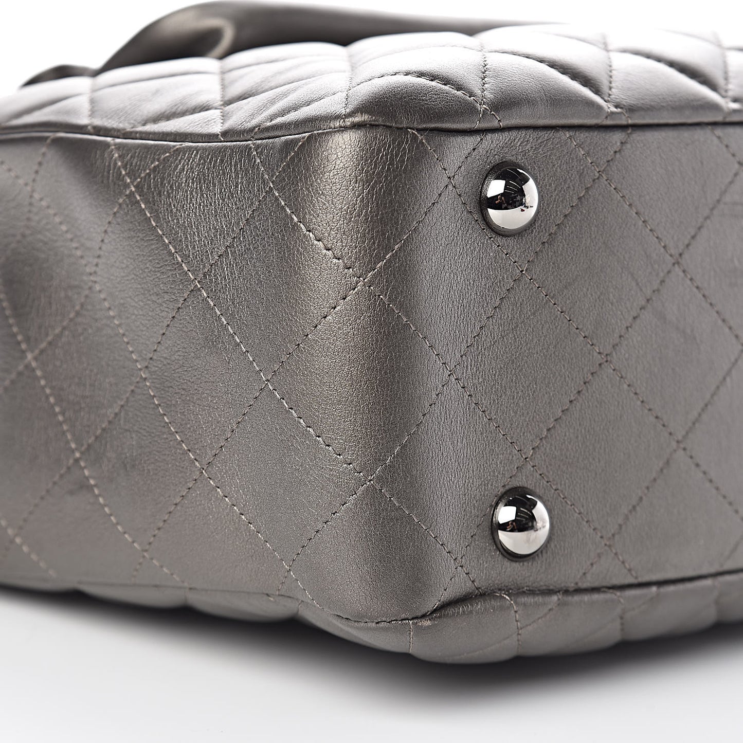 Metallic Calfskin Quilted Flap Tote Dark Silver