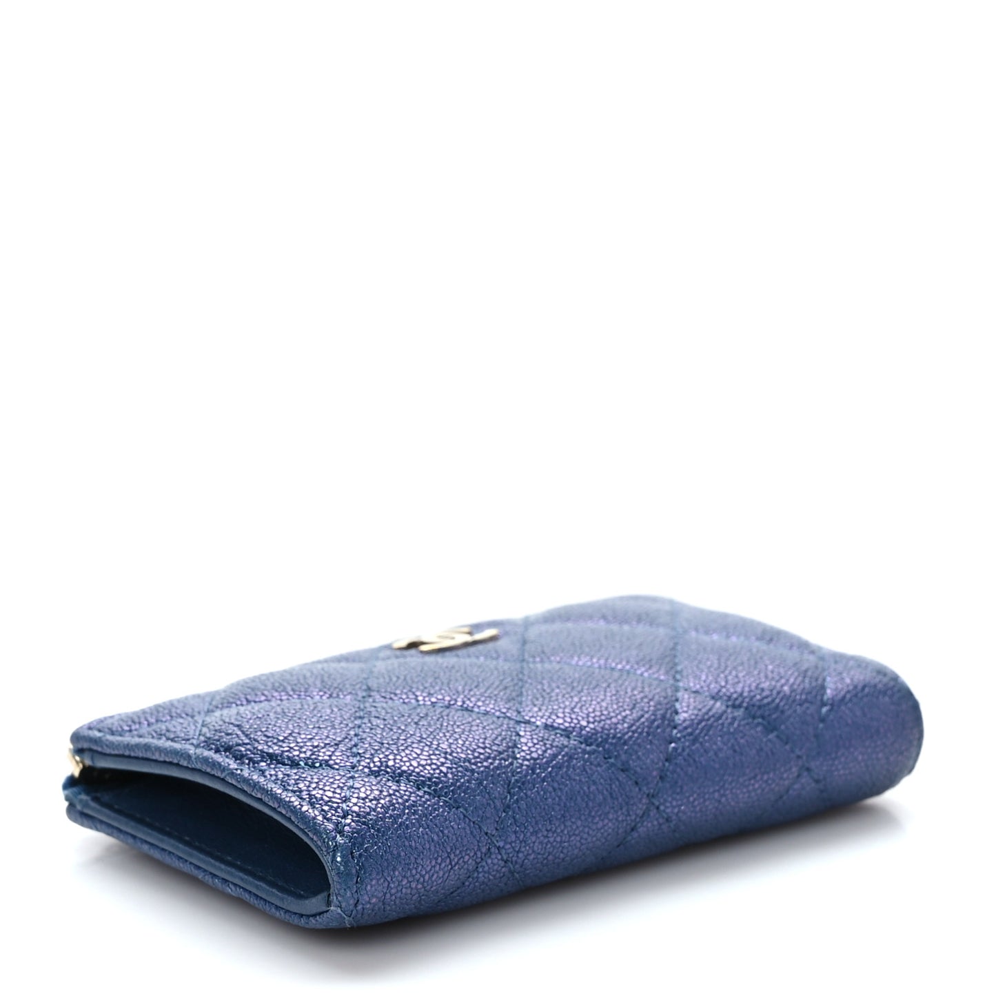 Iridescent Caviar Quilted Zipped Key Holder Case Dark Blue