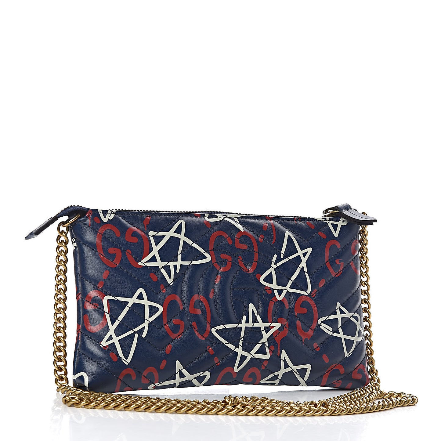 Calfskin Matelasse GucciGhost Mini GG Marmont Chain Bag Blue Agata Hibiscus Red