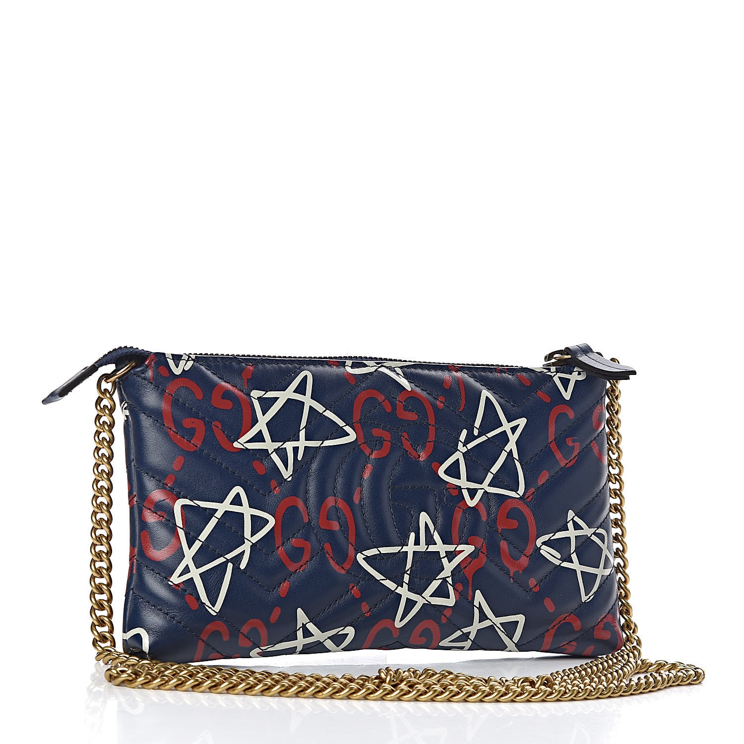 Gucci Calfskin Matelasse GucciGhost Mini GG Marmont Chain Bag Blue Agata Hibiscus Red 3 of 11