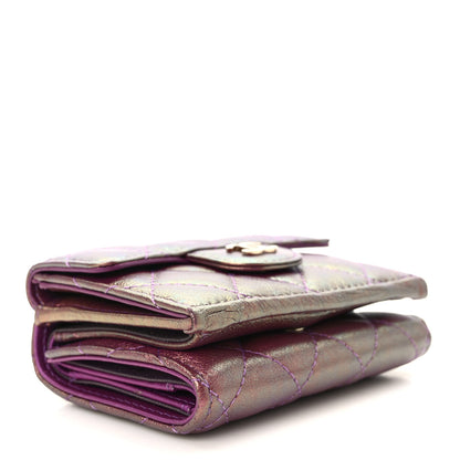 Chanel Iridescent Lambskin Quilted Double Flap Wallet Purple 4 of 11