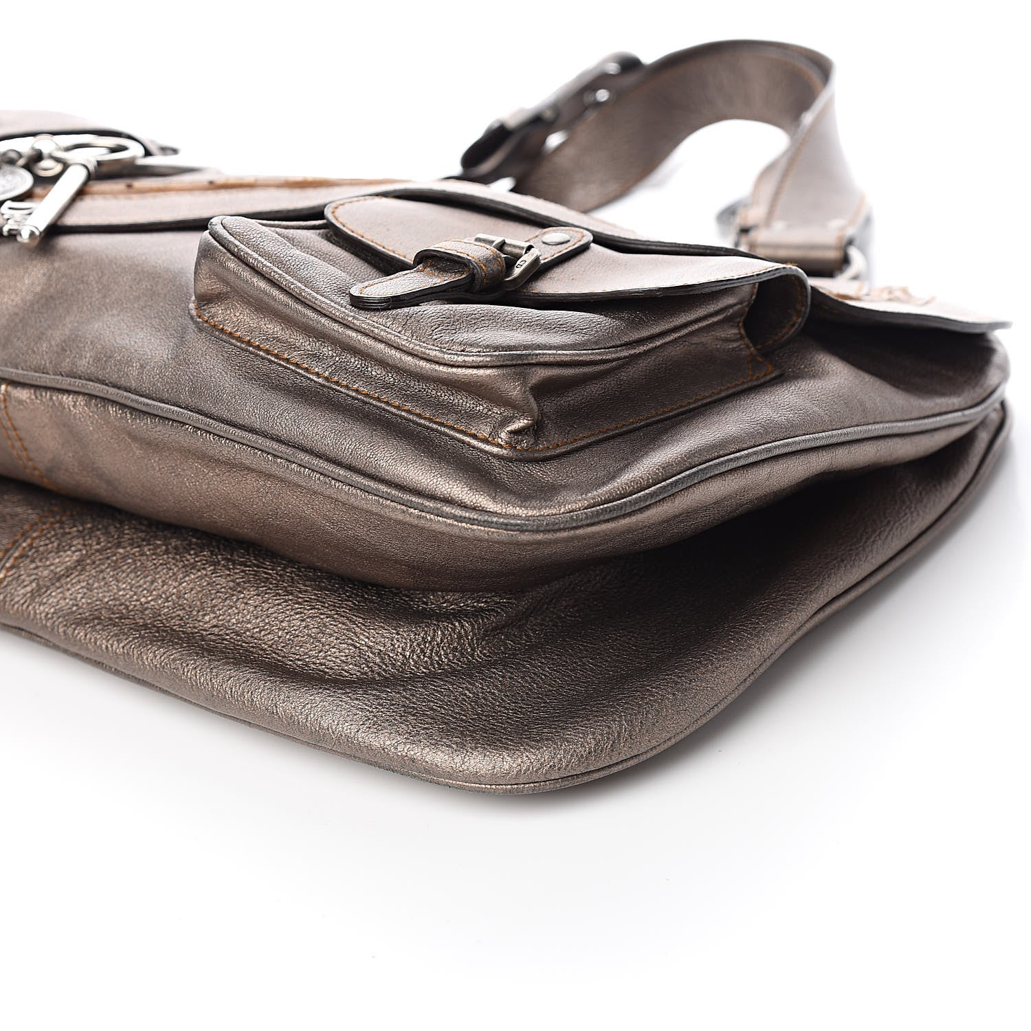 Christian Dior Metallic Calfskin Medium Gaucho Double Saddle Bronze 9 of 11
