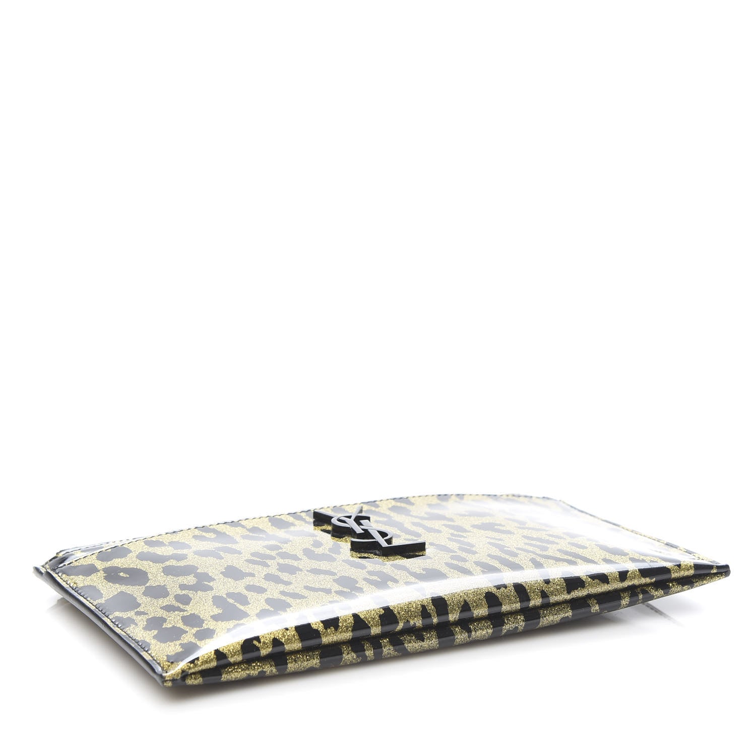 Saint Laurent Patent Glitter Leopard Monogram Zip Pouch Gold Black 4 of 7