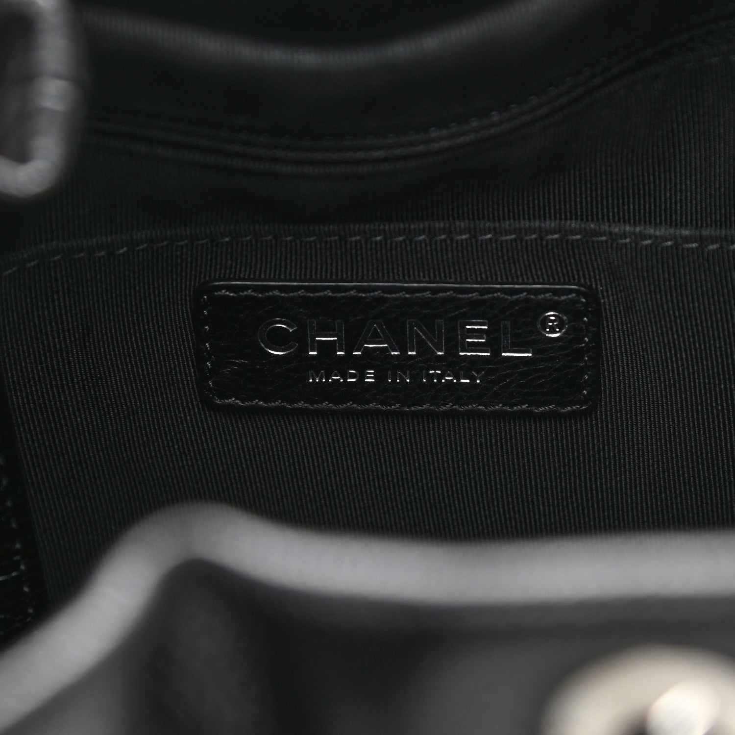 Chanel Caviar Flat Quilted CC Chain Bucket Drawstring Bag Black 6 of 12