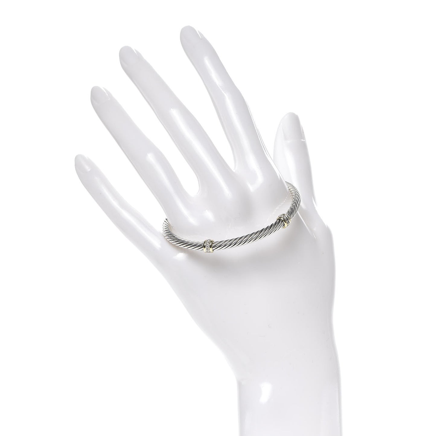 Sterling Silver 18K Yellow Gold Diamond 5mm Cable Classics Double Station Bracelet