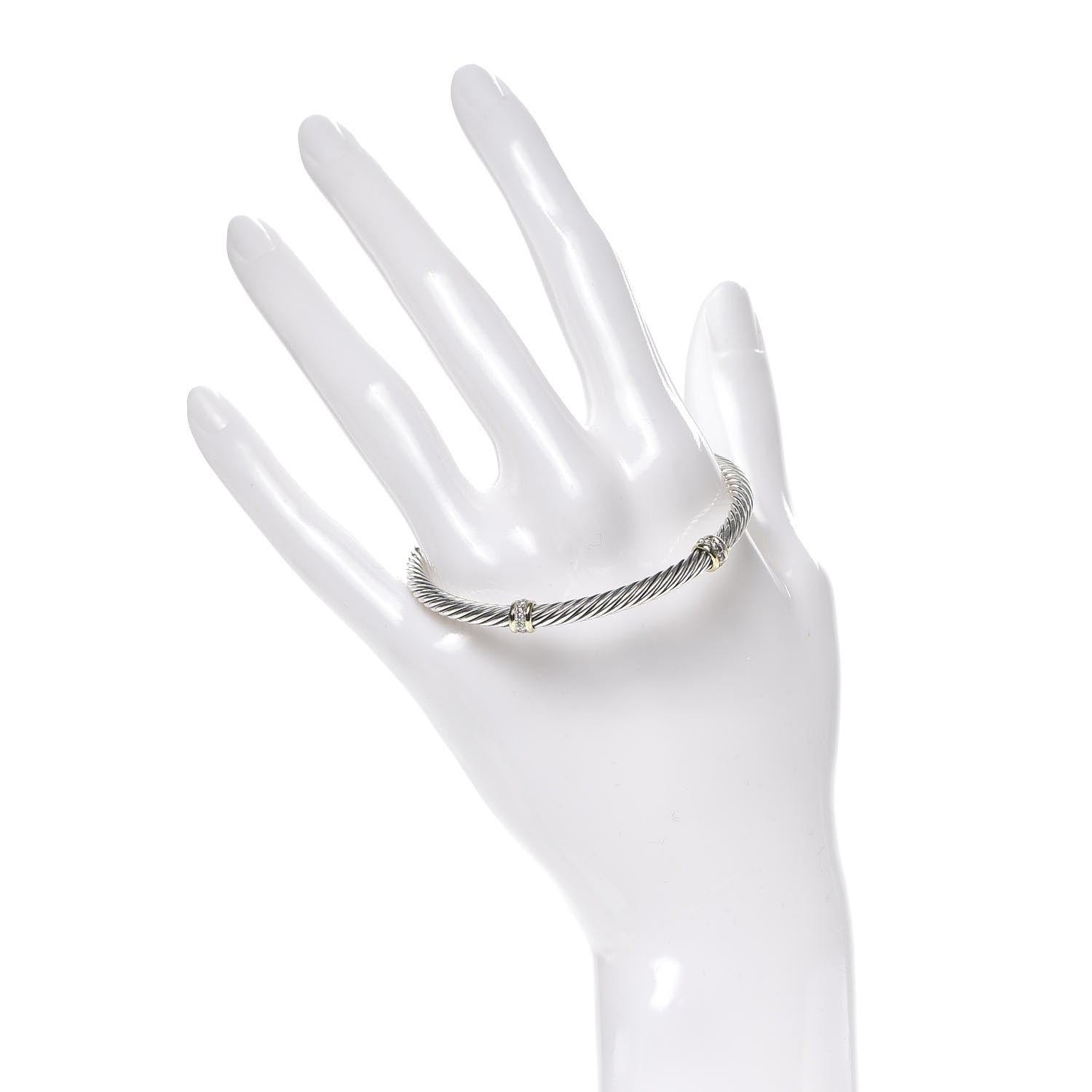 David Yurman Sterling Silver 18K Yellow Gold Diamond 5mm Cable Classics Double Station Bracelet 2 of 4