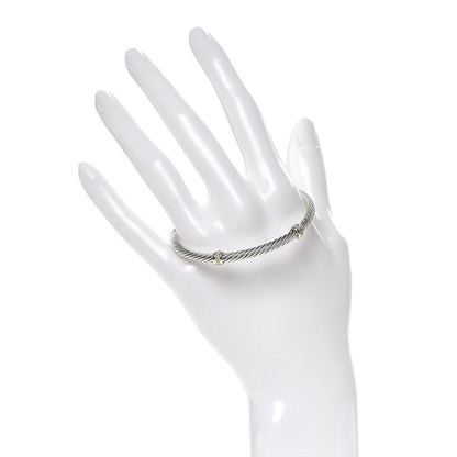 David Yurman Sterling Silver 18K Yellow Gold Diamond 5mm Cable Classics Double Station Bracelet 2 of 4