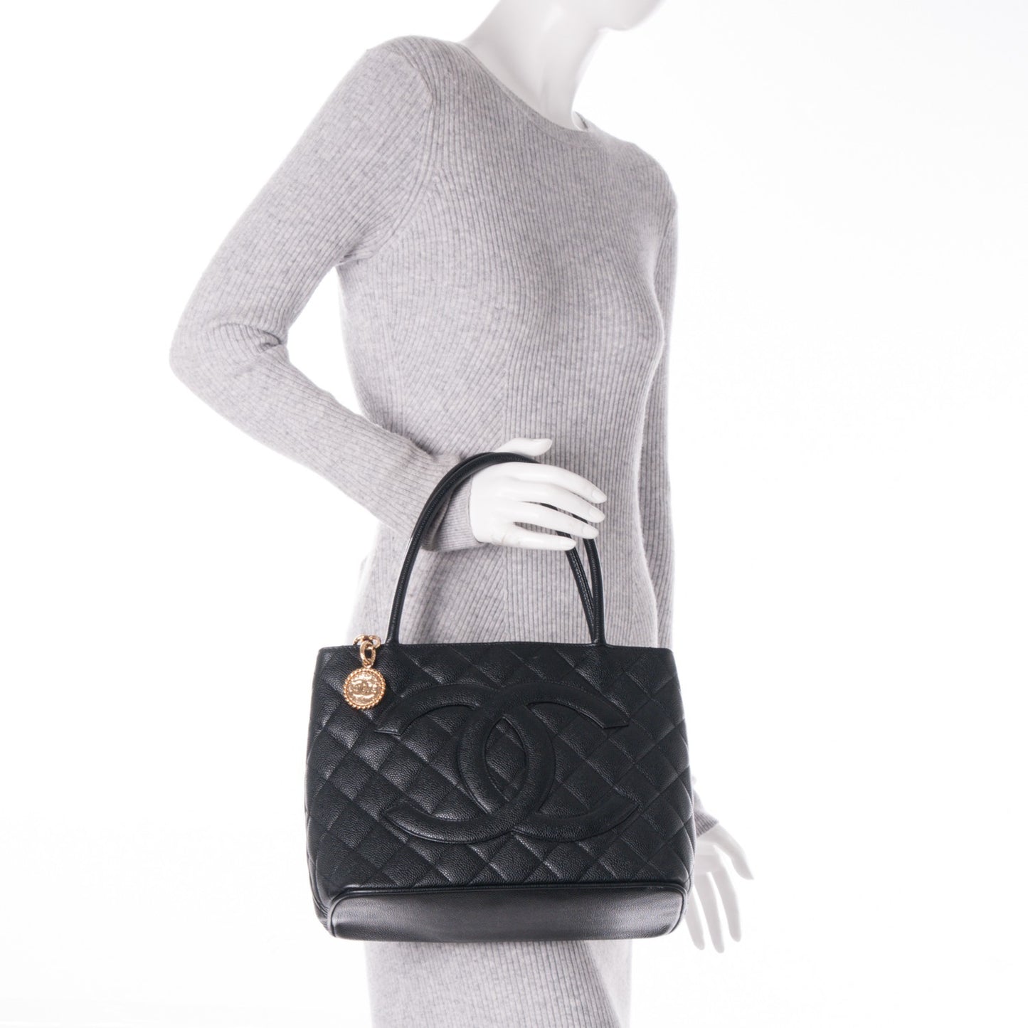 Caviar Quilted Medallion Tote Black