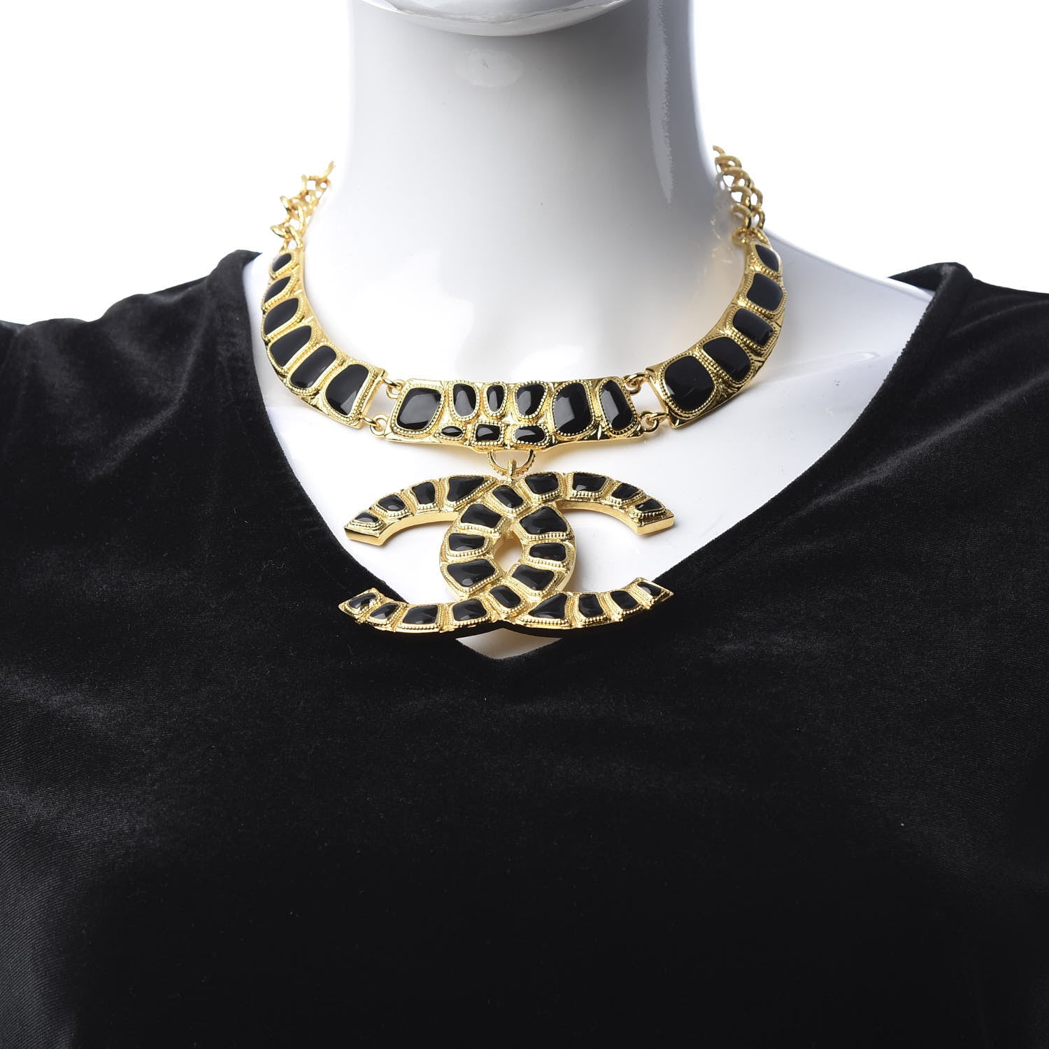 Chanel Resin Along The Nile Large CC Pendant Necklace Gold Black 2 of 5