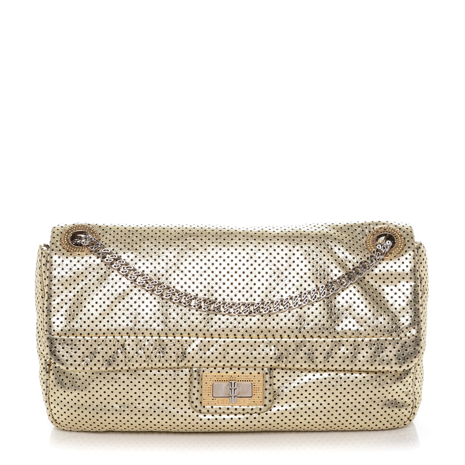 Chanel Metallic Crackled Calfskin Perforated Large Drill Flap Gold 1 of 9
