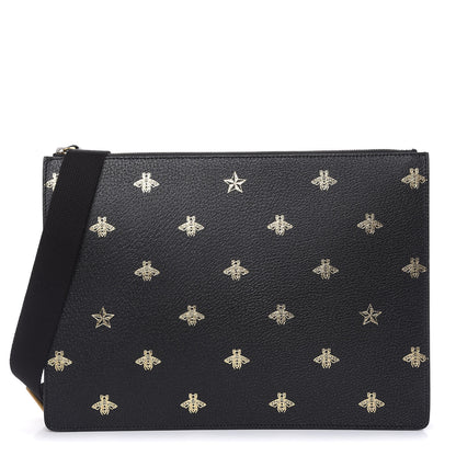 Gucci Grained Calfskin Bee Star Messenger Black 1 of 9