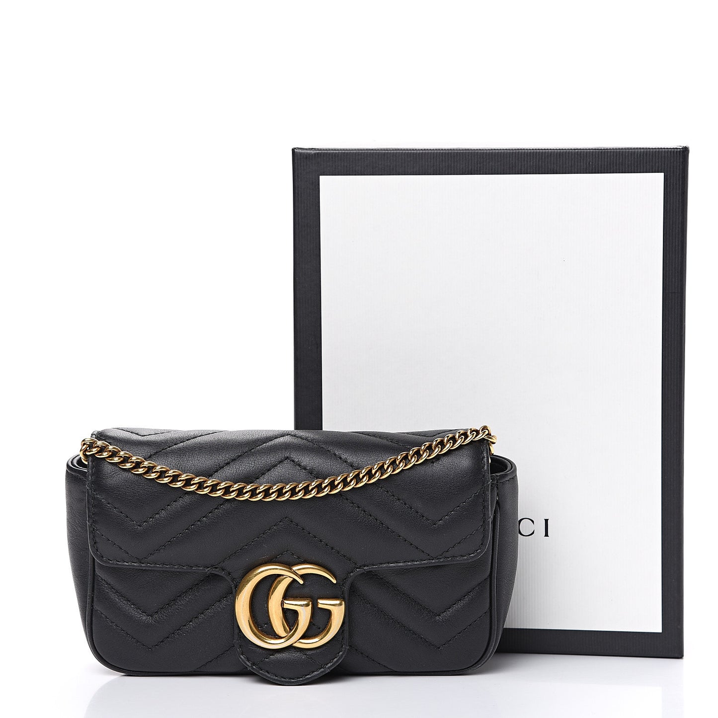 Calfskin Matelasse Super Mini GG Marmont Shoulder Bag Black