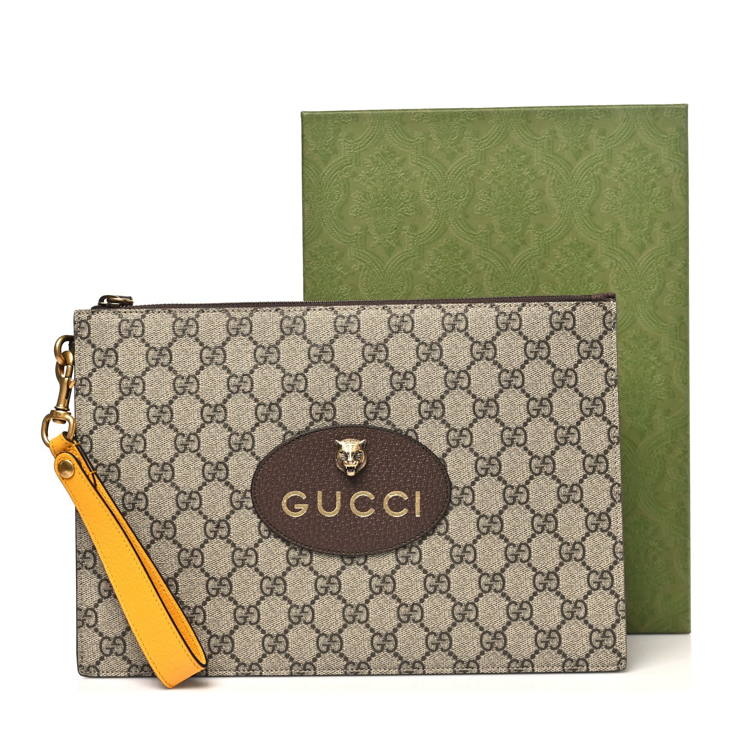 Gucci GG Supreme Monogram Neo Vintage Zip Wristlet Pouch Beige New Acero Crop 9 of 9