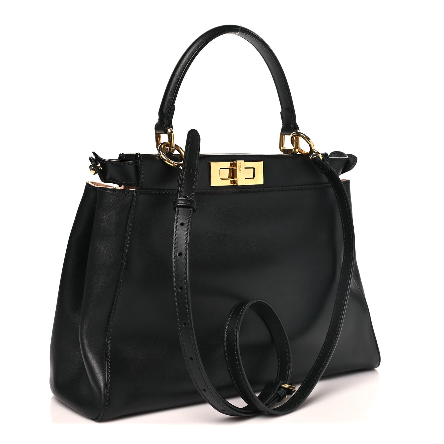 Vitello Morgan Shiny Nappa Medium Peekaboo Iconic Satchel Black Rosa Plaster