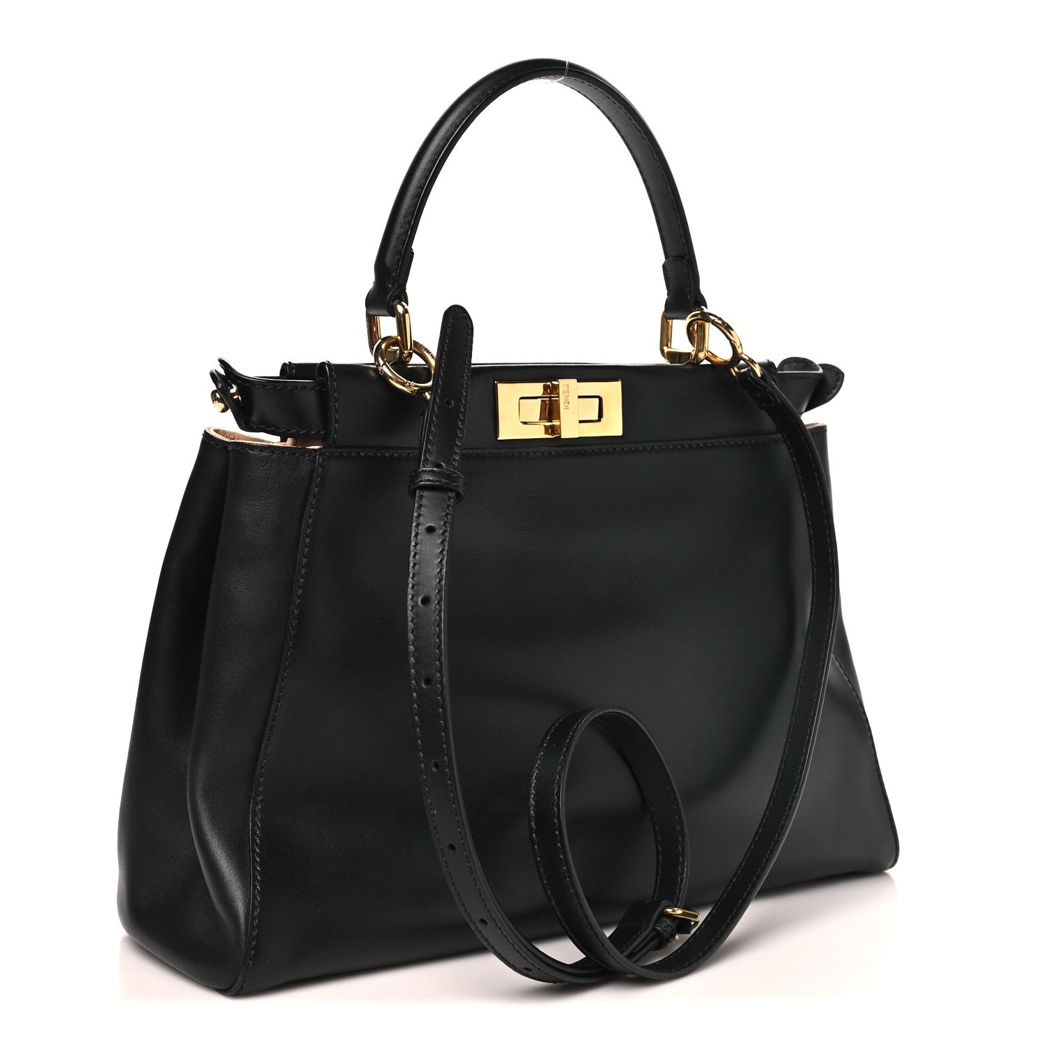 Fendi Vitello Morgan Shiny Nappa Medium Peekaboo Iconic Satchel Black Rosa Plaster 3 of 10