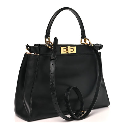 Fendi Vitello Morgan Shiny Nappa Medium Peekaboo Iconic Satchel Black Rosa Plaster 3 of 10
