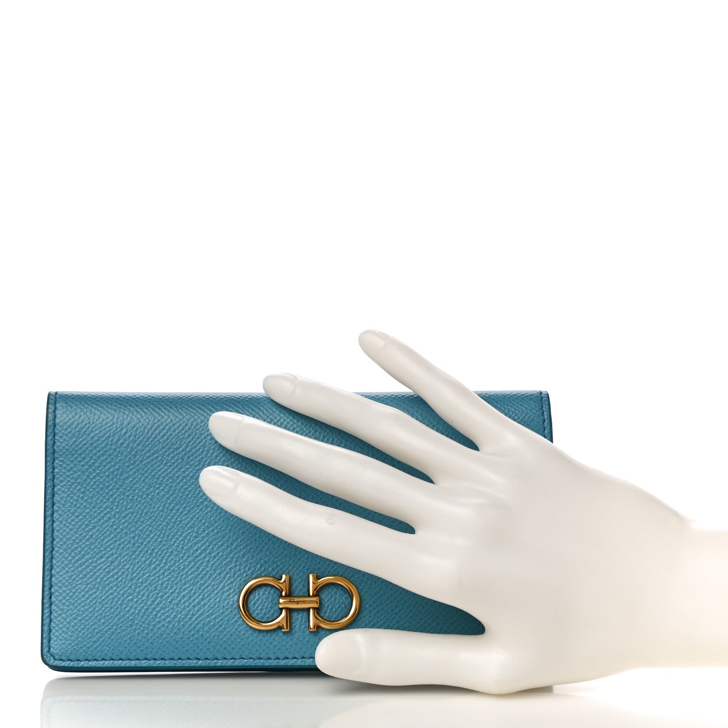 Salvatore Ferragamo Grained Calfskin Gancini Continental Wallet Scandinavian Sky 2 of 10