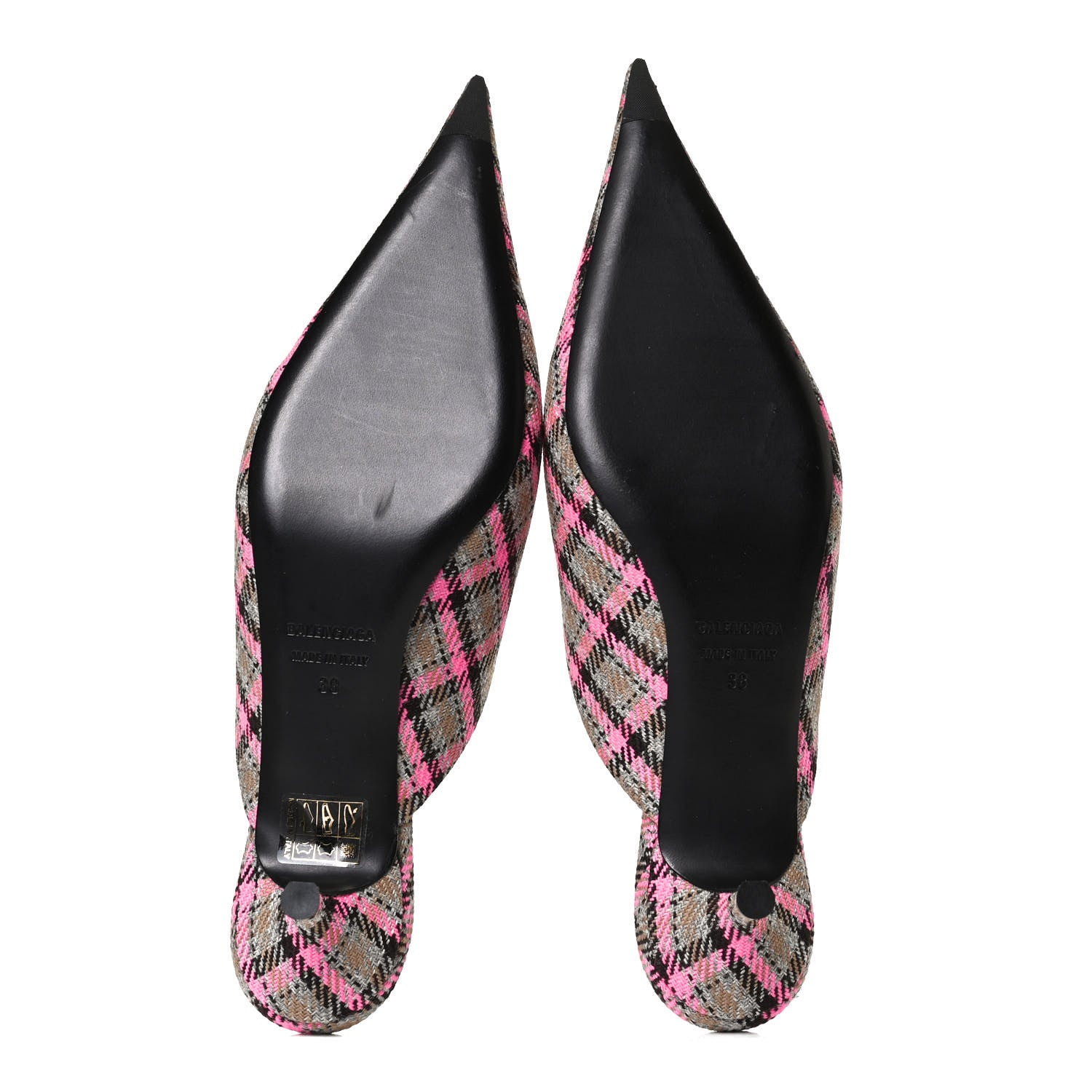 Balenciaga Wool Check Pointed Toe 40mm Mules 38 Grey Pink 8 of 12