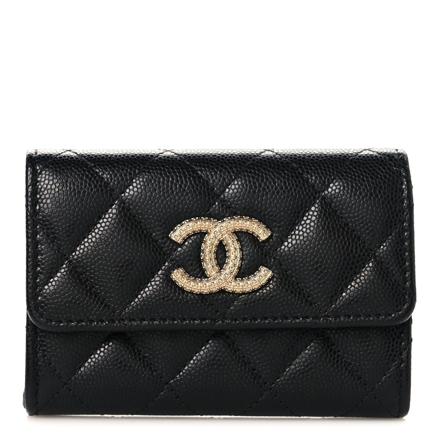 Caviar Quilted CC Glitter Flap Card Holder Black Black