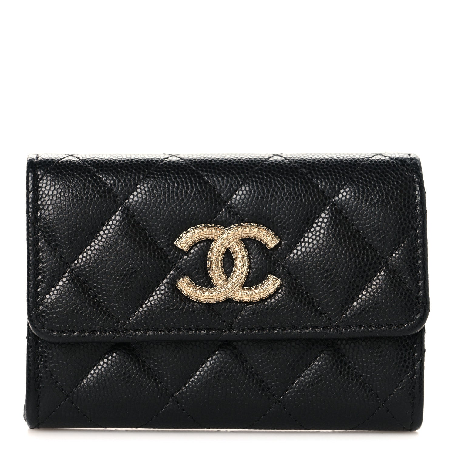 Chanel Caviar Quilted CC Glitter Flap Card Holder Black Black 1 of 8