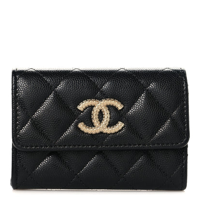 Chanel Caviar Quilted CC Glitter Flap Card Holder Black Black 1 of 8