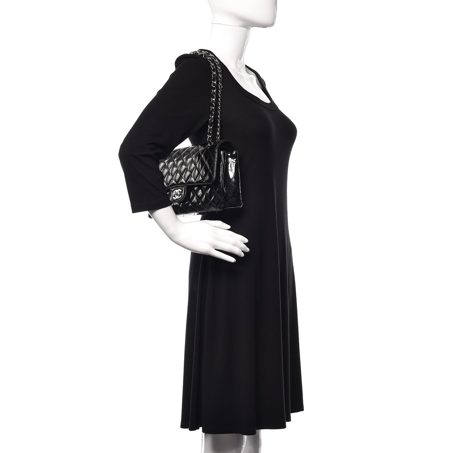 Patent Quilted Medium Double Flap Black