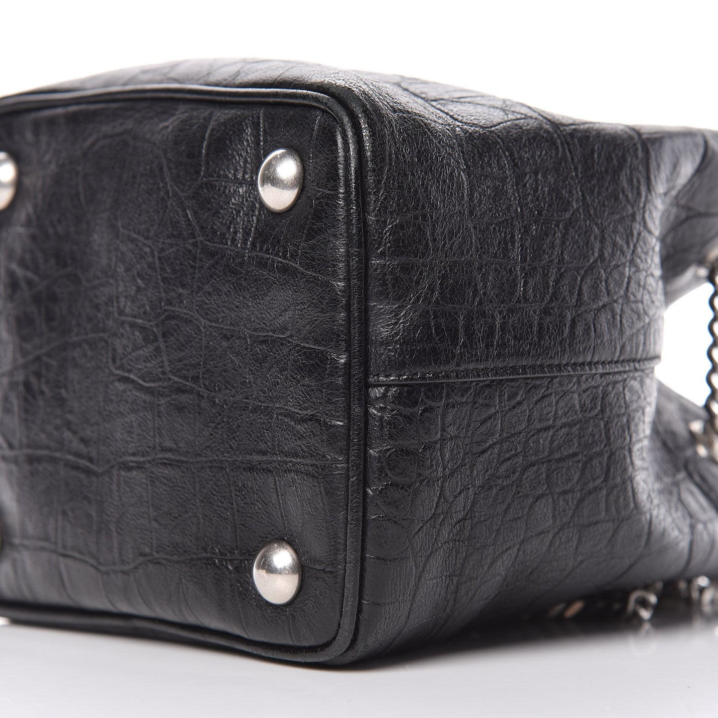 Calfskin Crocodile Embossed Baby Emmanuelle Bucket Bag Black