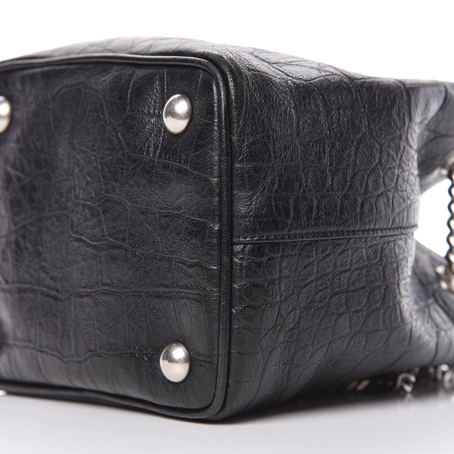 Saint Laurent Calfskin Crocodile Embossed Baby Emmanuelle Bucket Bag Black 9 of 10