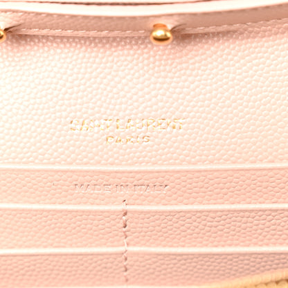 Saint Laurent Grain De Poudre Matelasse Chevron Monogram Chain Wallet Pale Pink 6 of 9