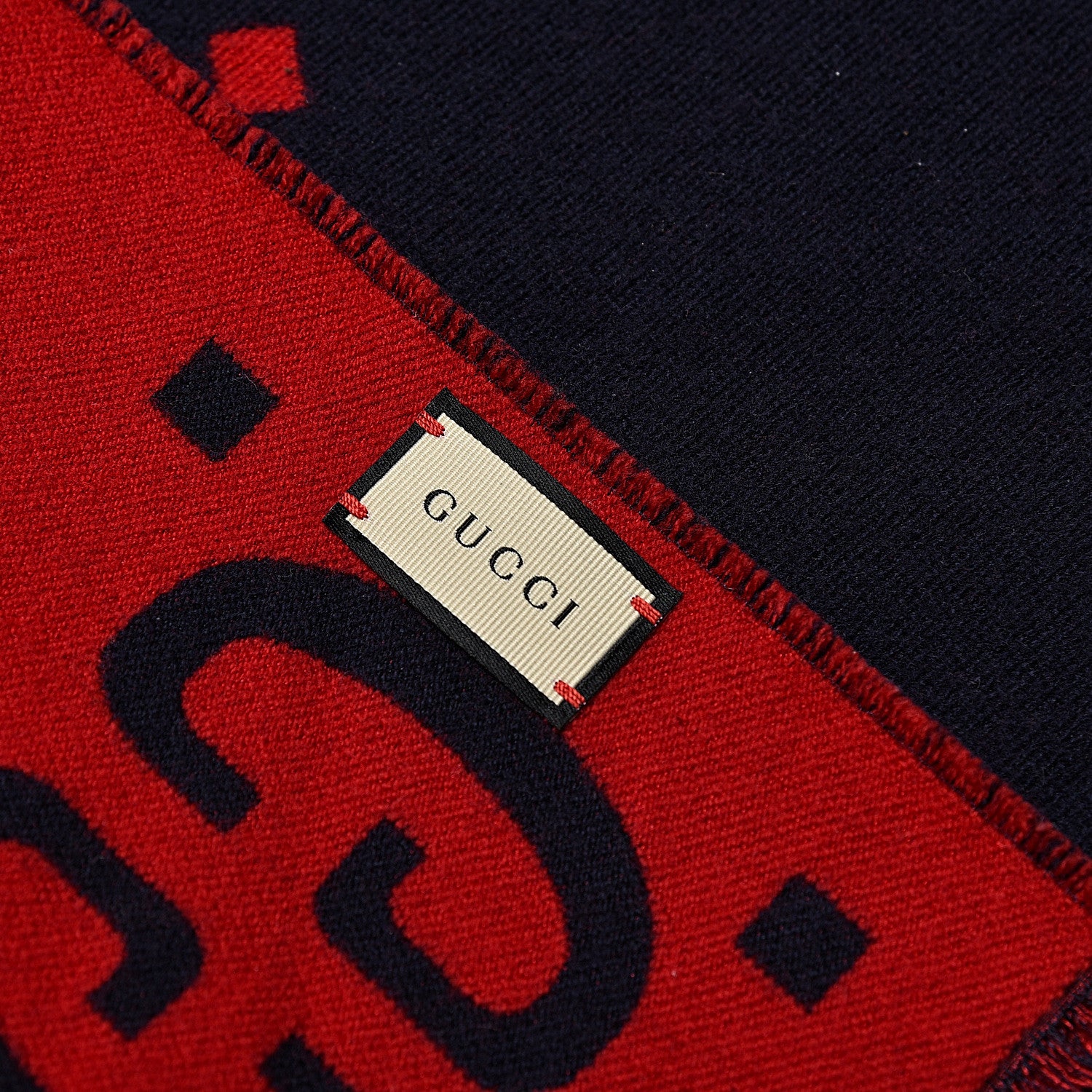 Gucci Wool Silk Monogram Jumbo GG Freedom Scarf Midnight Blue Red 5 of 5