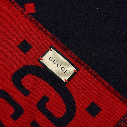 Gucci Wool Silk Monogram Jumbo GG Freedom Scarf Midnight Blue Red 5 of 5