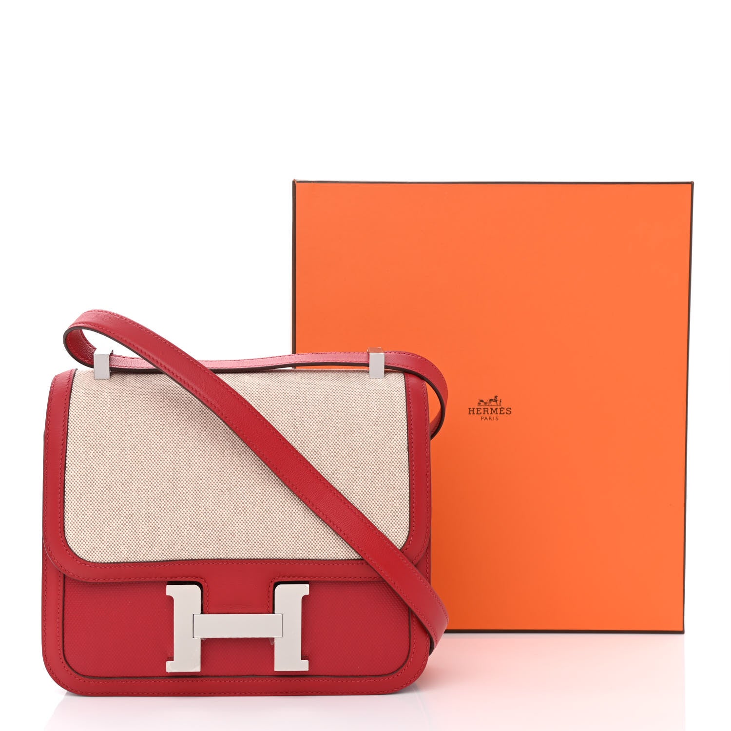 Hermes Swift Toile H Berline Constance 24 Rouge Piment Ecru 11 of 11