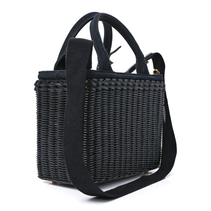 Prada Wicker Canvas Shoulder Bag Black 3 of 11