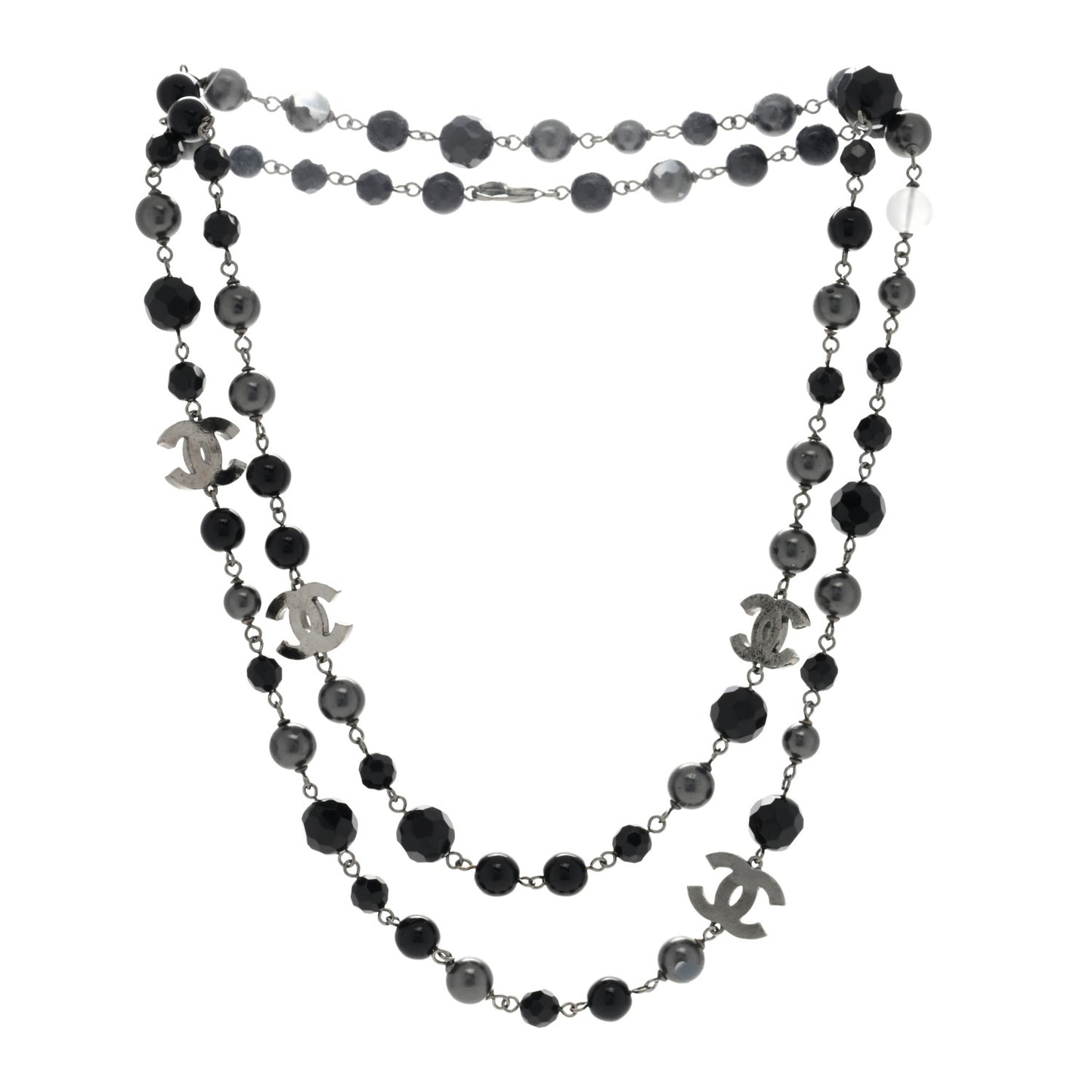 Ruthenium Pearl Beaded CC Long Necklace Black