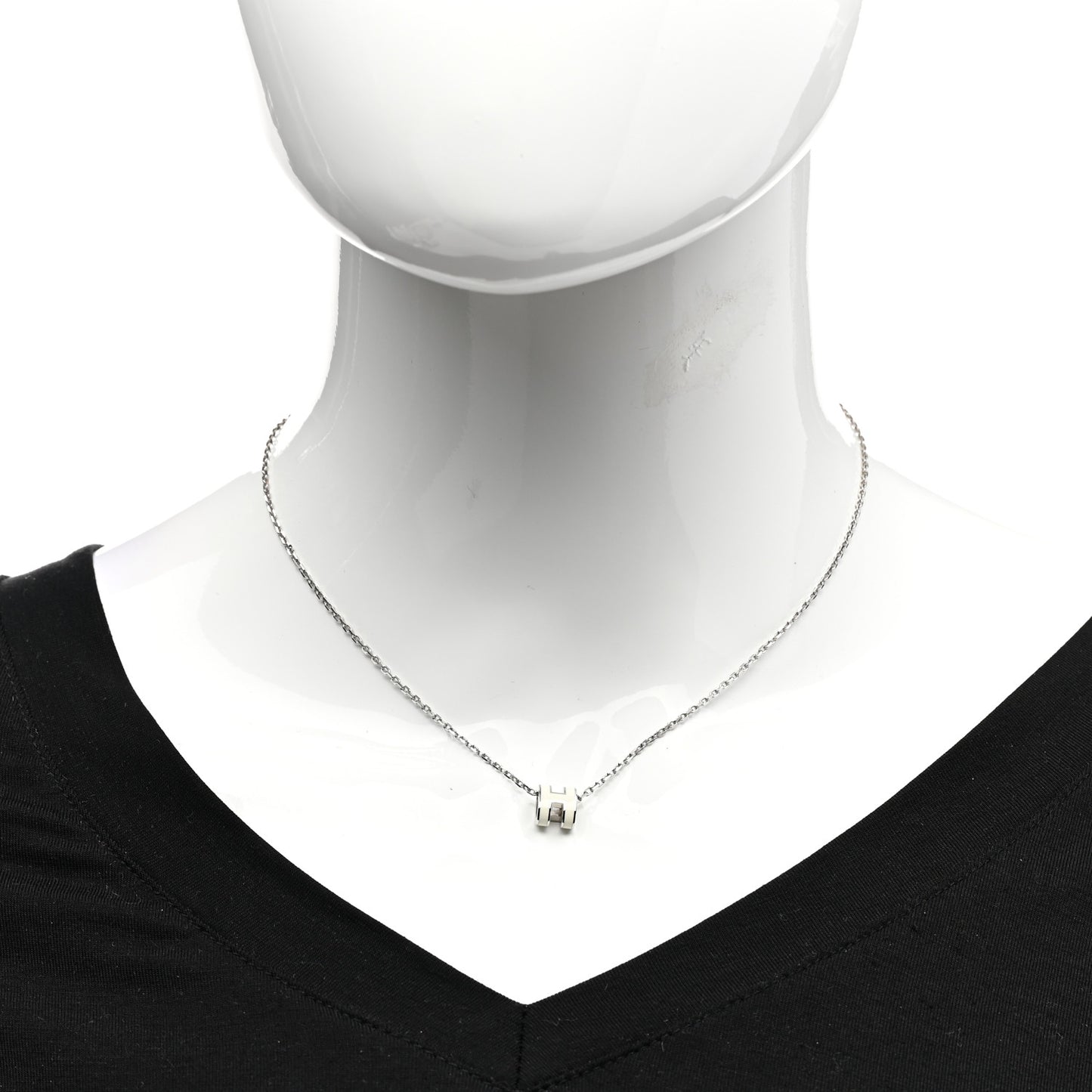 Lacquered Palladium Mini Pop H Pendant Necklace White