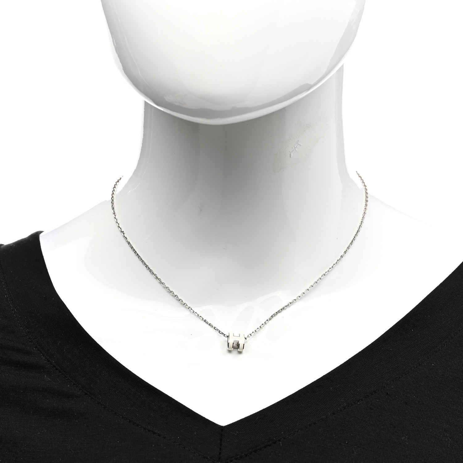 Hermes Lacquered Palladium Mini Pop H Pendant Necklace White 2 of 6