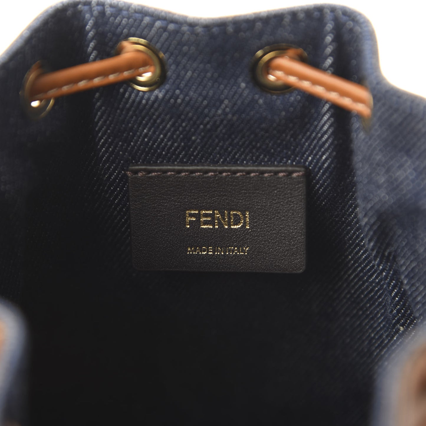 Denim Vitello King F is Fendi FF Embroidered Mini Mon Tresor Bucket Bag Blue Cuoio