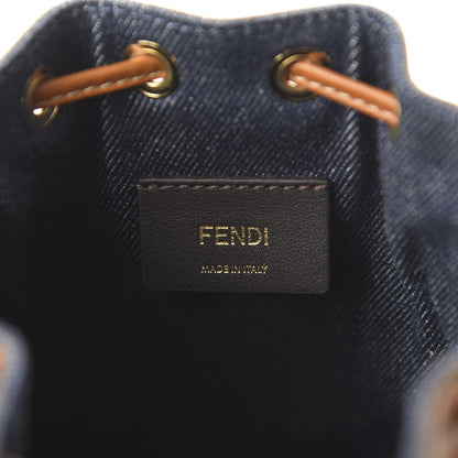 Fendi Denim Vitello King F is Fendi FF Embroidered Mini Mon Tresor Bucket Bag Blue Cuoio 8 of 10