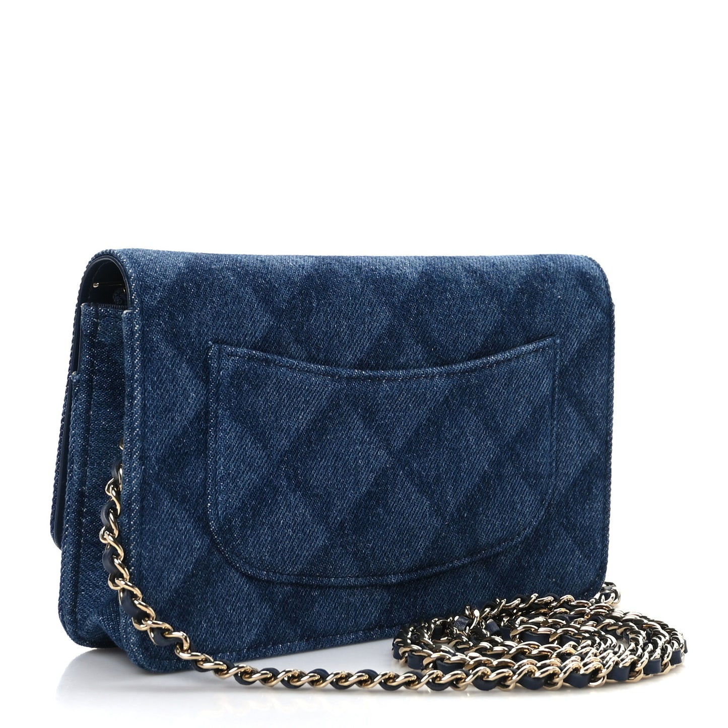Denim Printed Wallet On Chain WOC Dark Blue