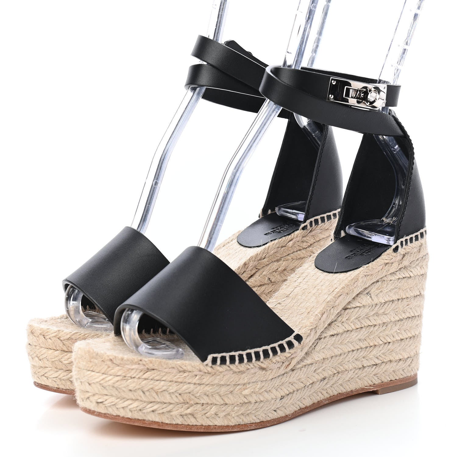Hermes Calfskin Tipoli Espadrille Wedges 36 Black 3 of 8