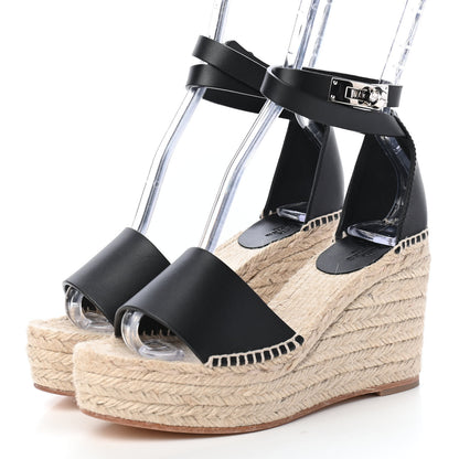 Hermes Calfskin Tipoli Espadrille Wedges 36 Black 3 of 8