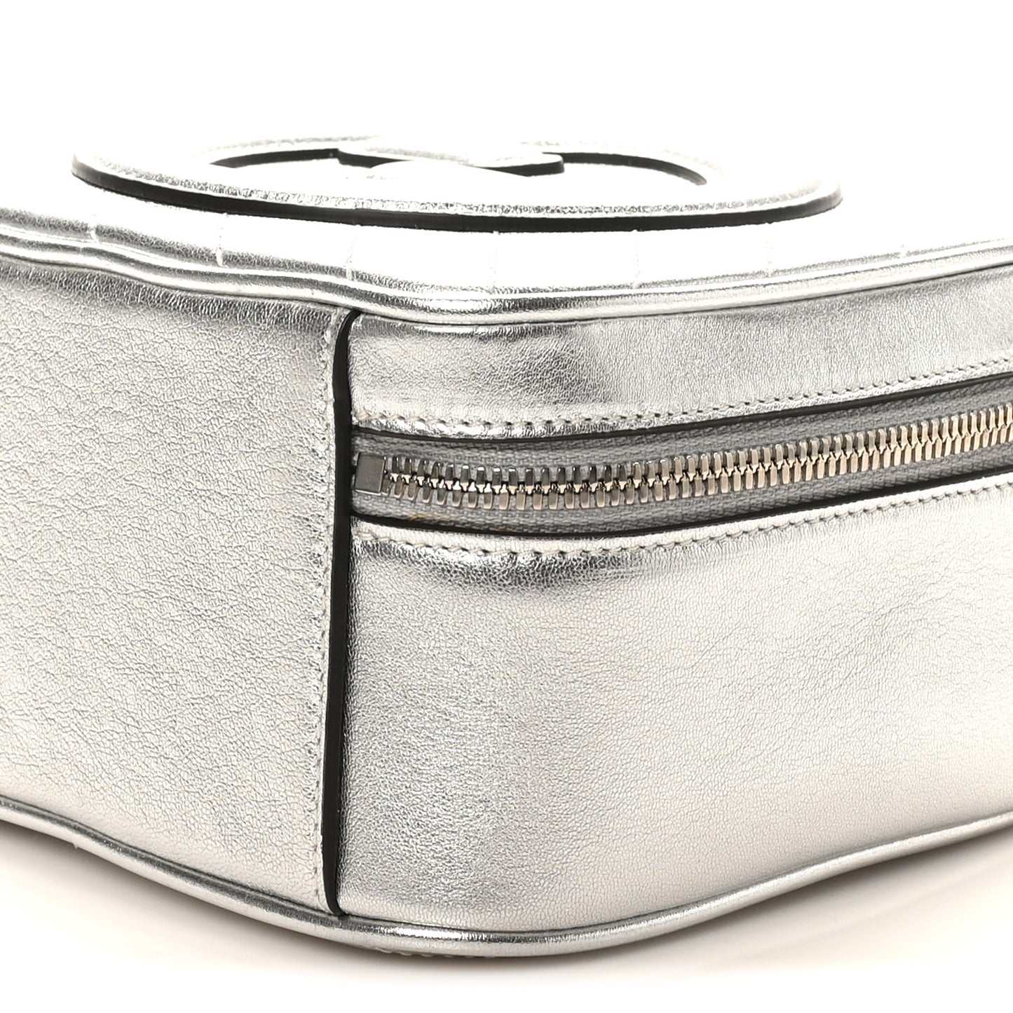 Metallic Sakai Be Green Calfskin Diagonal Stitched Blondie Top Handle Bag Silver